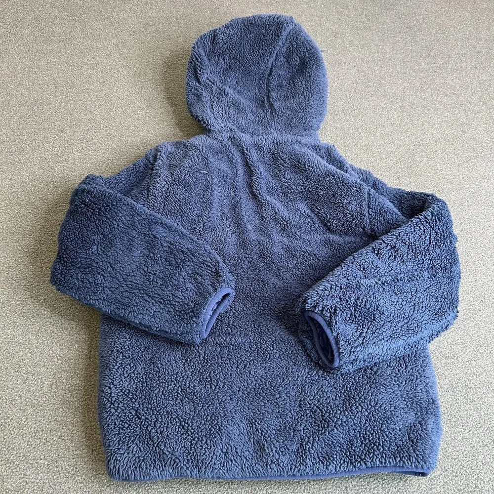Eddie Bauer Jacket Kids Medium 10/12 Blue Hooded Puffer Reversible Sherpa Winter - Picture 4 of 14